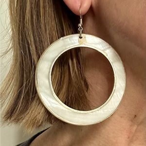 Vintage XL inlaid mother of pearl hoop circle earrings